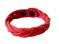 Skórzana bransoletka warkocz czerwony 20cm