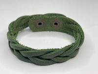 Skórzana bransoletka warkocz zielony 20cm